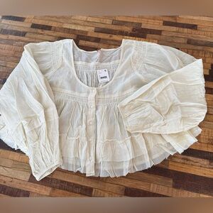 Free people Cream Button-Up Blouse small